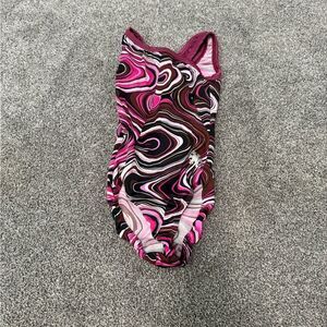Snowflake Design Swirled Pink and Black Leotard Sz CM
